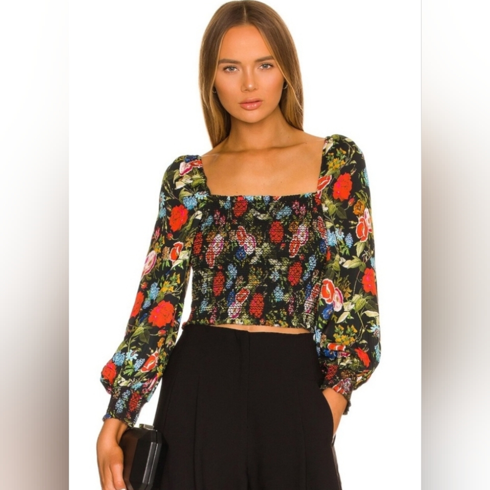 NWOT Alice + Olivia Cooper Smock Bodice Top in Wild‎ & Free Large